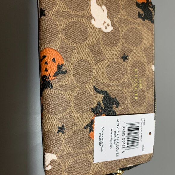 Coach Corner Zip Wristlet HALLOWEEN Print BlackCat Ghost Pumpkin PRICE FIRM - Picture 4 of 4